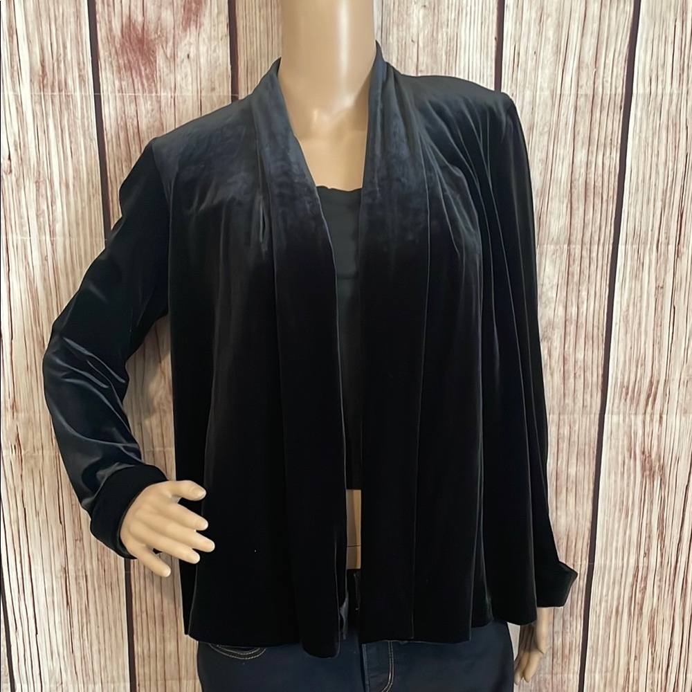 JR Nites Petite Velvet Black Open Front Jacket Size MP